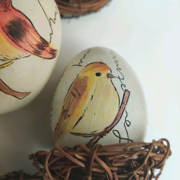 6 Ceramic Painted Bird Egg in Nest Artisan Farmhouse Decor 3.5" For Craft DIY - Picture 6 of 16